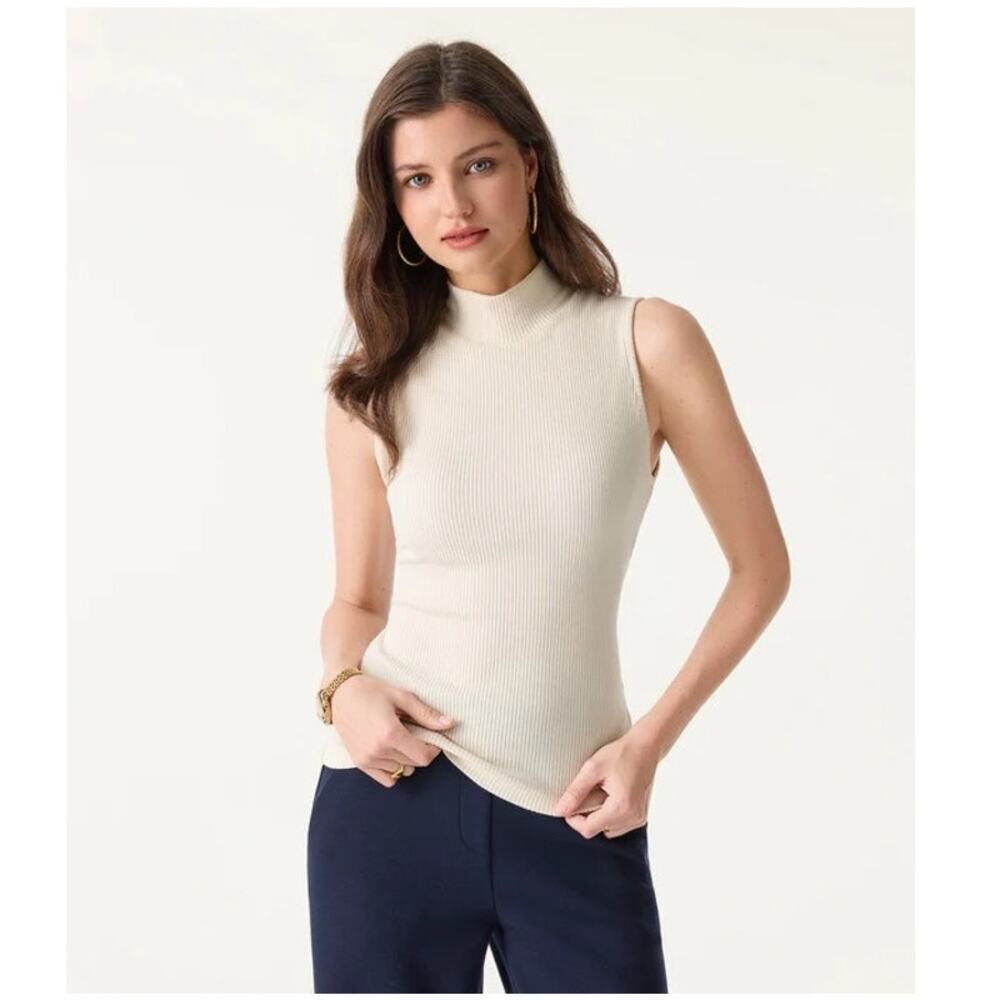 OGL Brami Top Textured Rib Mockneck Sleeveless Cream Size Medium NEW